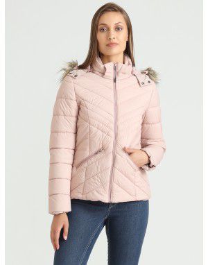 Women Puffer Hooded Jacket pink